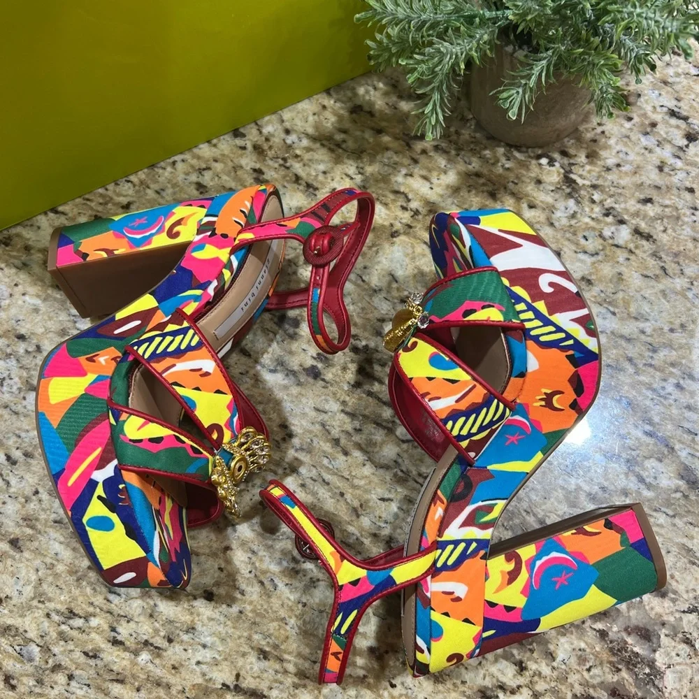 Gianni Bini Beaux Whimsical Mismatch Ornament Multicolor Platform Sandals 7.5M